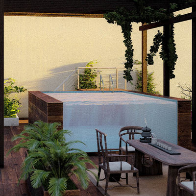 Schwimmbad mit Metallrahmen und Acrylfenster in transparenter Farbe
