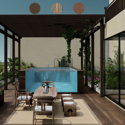 Schwimmbad mit Metallrahmen und Acrylfenster in transparenter Farbe